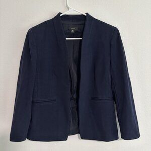 J. Crew Wool Blazer Size 8P Navy Blue Open Front Long Sleeve Preppy
